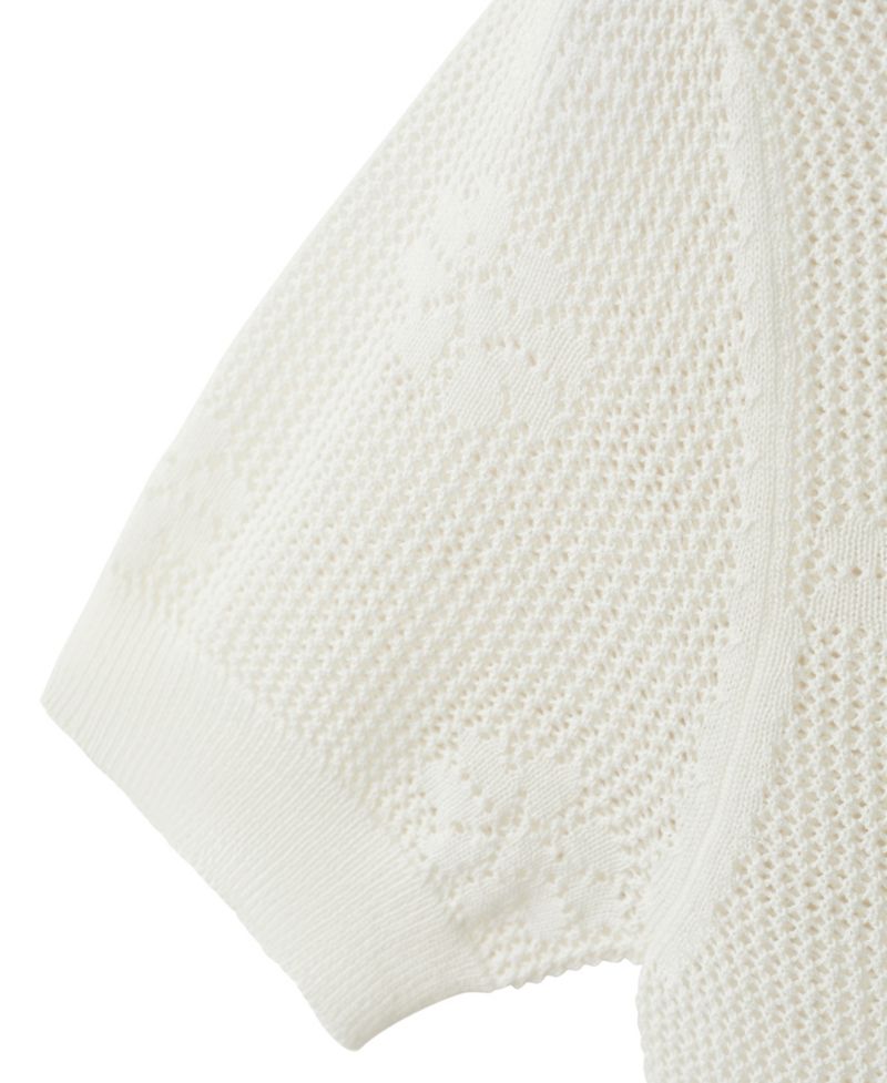 Women's Floral-Print Cropped Crochet Sweater
