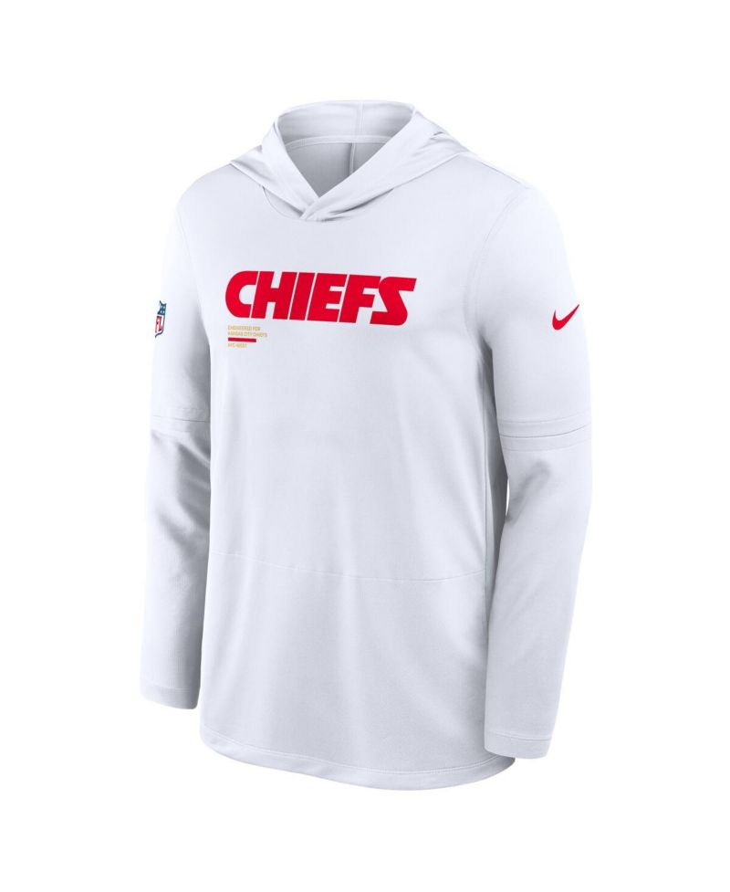 Men's White Kansas City Chiefs Sideline Pure Fury Performance Long Sleeve Hoodie T-Shirt