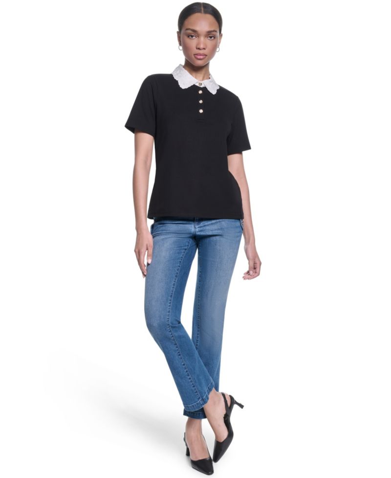 Women's Collared Short-Sleeve Blouse Top
