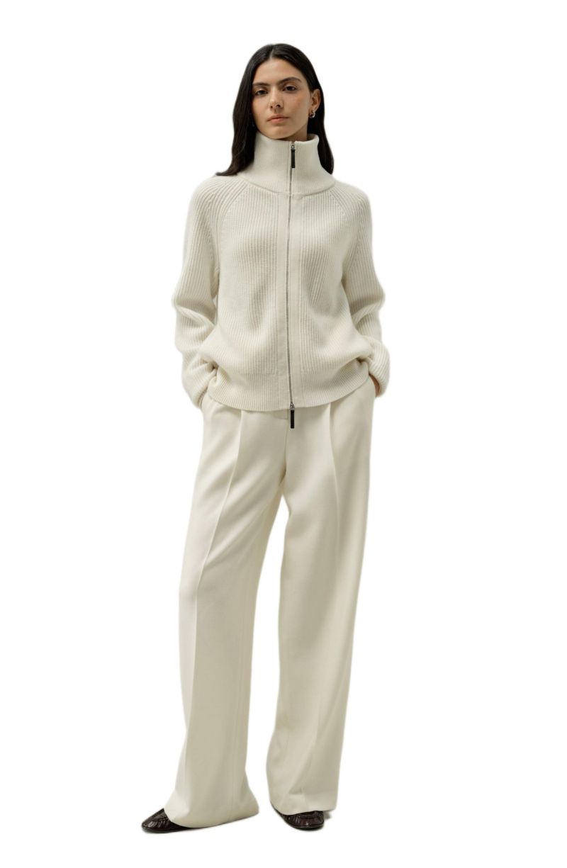 Women's Ribbed-knit Turtleneck Zip Cardigan