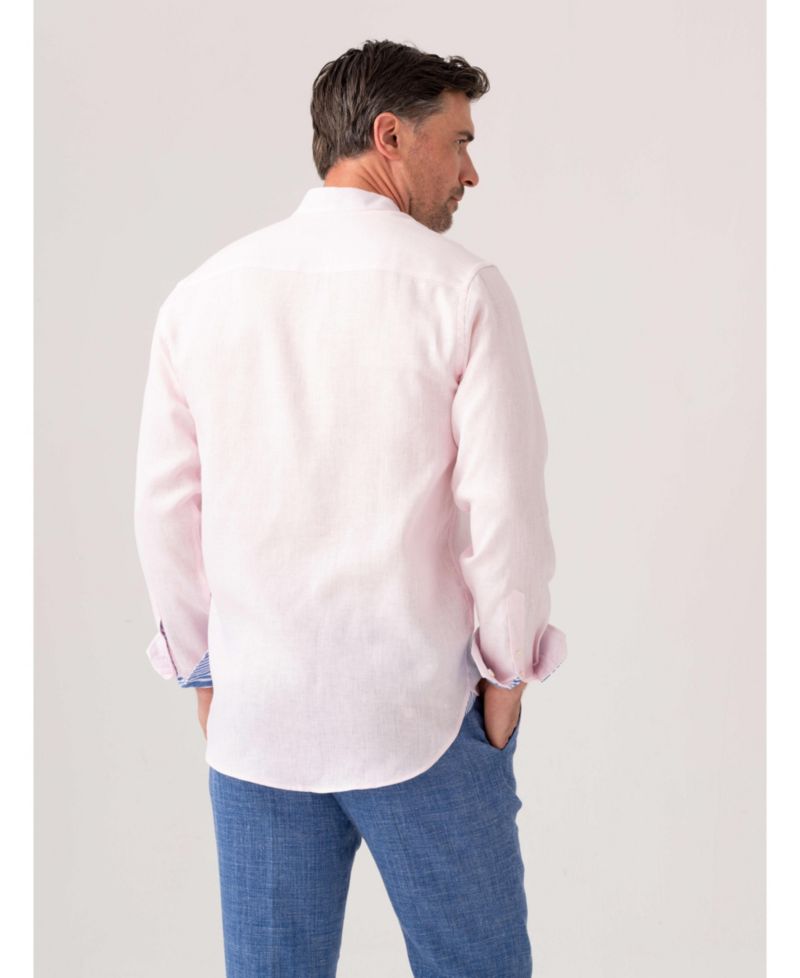 Men's Linen Band Collar Shirt
