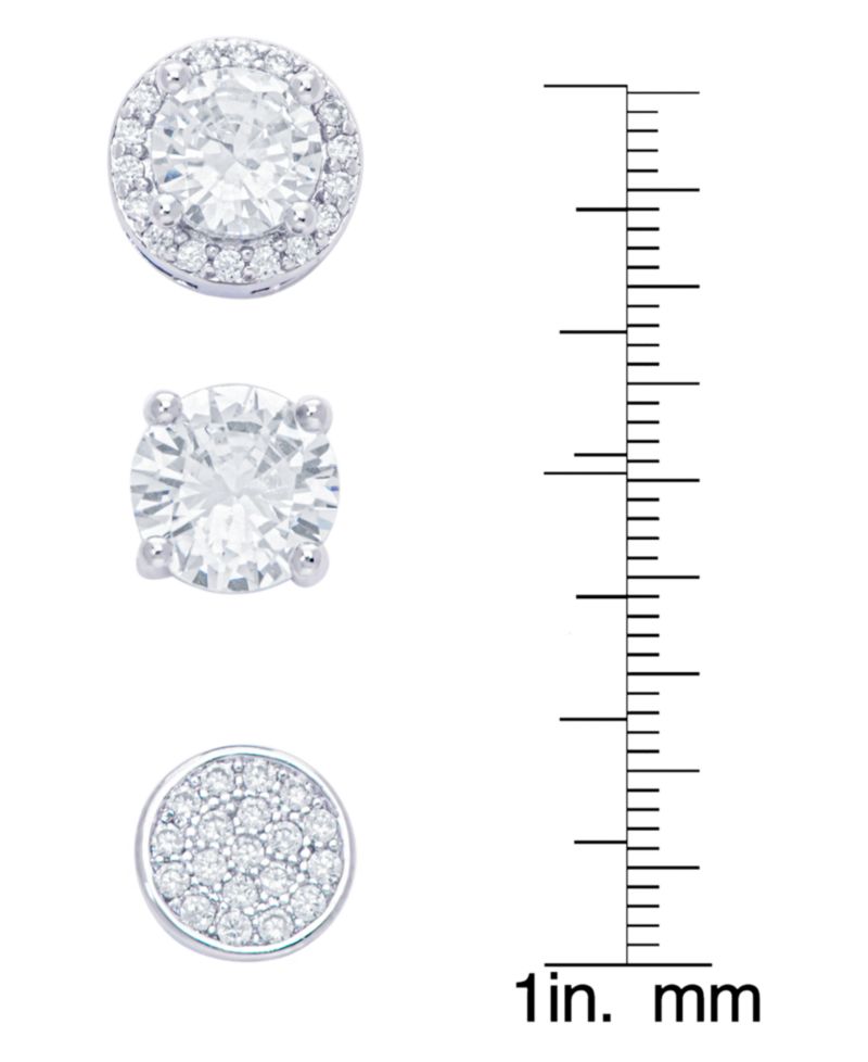 Women's Fine Silver Plated Round, Halo, Cubic Zirconia Stud Earrings Set, 6 Pieces