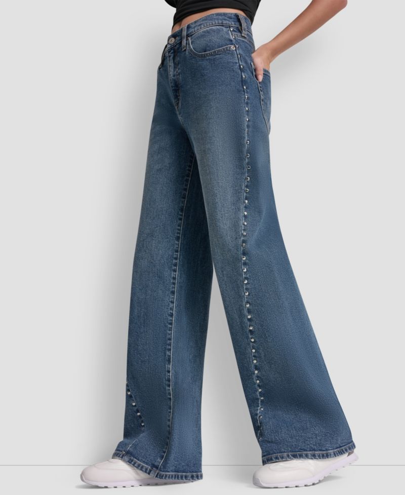 Petite Studded Modern Wide Leg Jeans