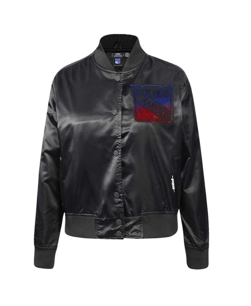 Women's Black New York Rangers Rhinestone Jewels Satin Full-Snap Jacket