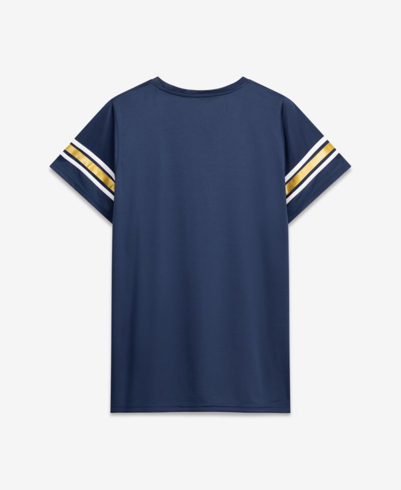 Women's Navy Notre Dame Fighting Irish Plus Size Mesh Overlay Lace-Up Jersey T-Shirt