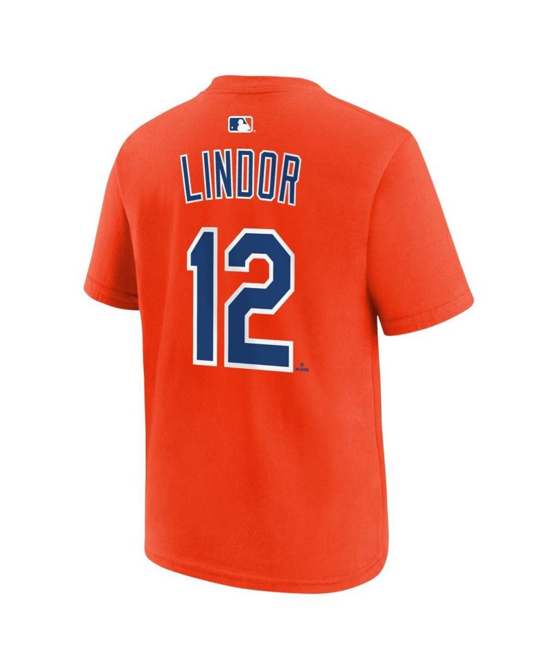 Big Boys and Girls Francisco Lindor Orange New York Mets Name and Number T-Shirt