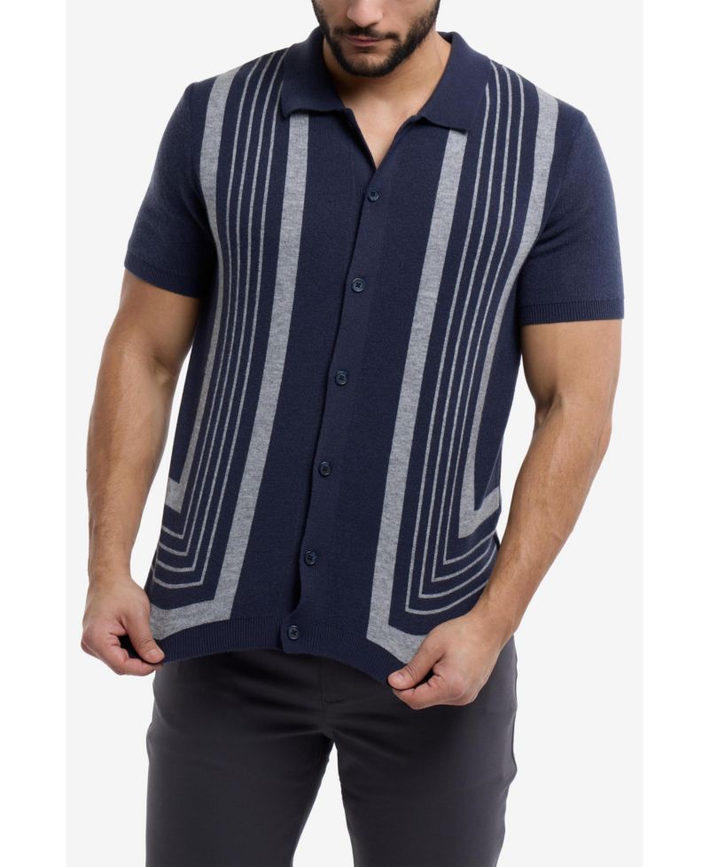 Men's Stripe Short Sleeve Sweater Polo Shirt