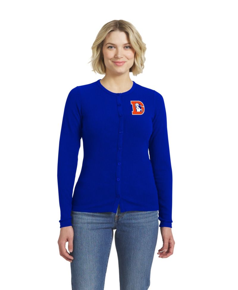 Women's Royal Denver Broncos Ribbed Full-Button Cardigan Sweater