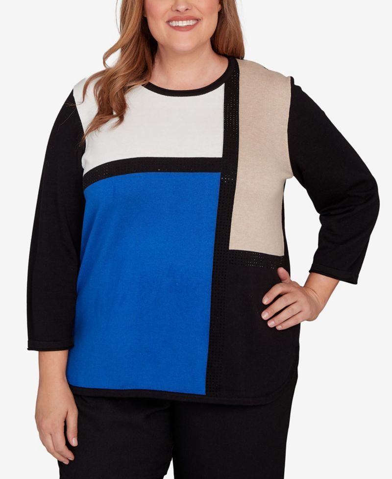 Plus Size Classic Colorblock Long Sleeve Sweater