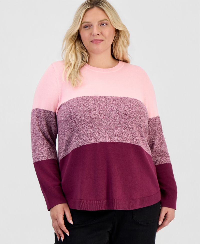 Petite Cotton Colorblocked Curved-Hem Sweater