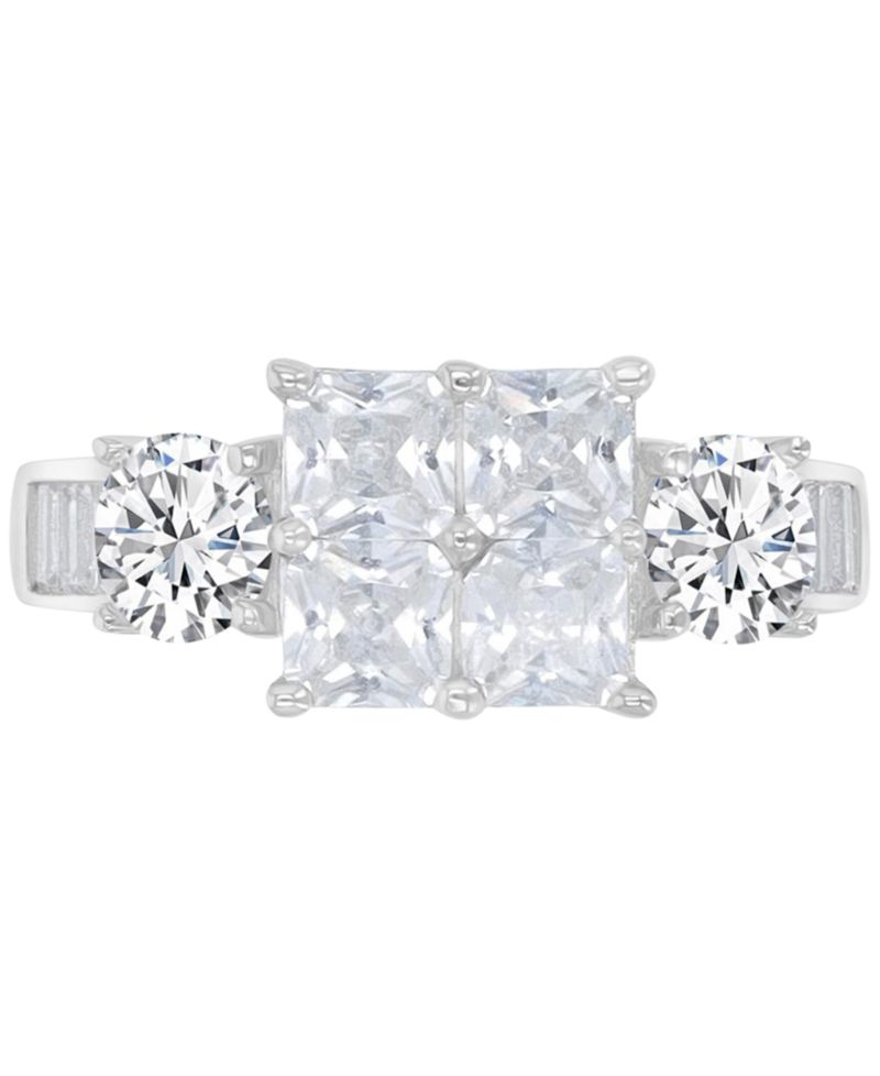 Cubic Zirconia Mixed Cut Quad Cluster Bridal Set in Sterling Silver