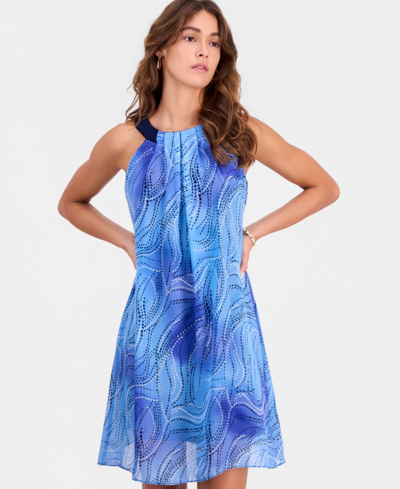 Petite Printed Sleeveless Trapeze Dress