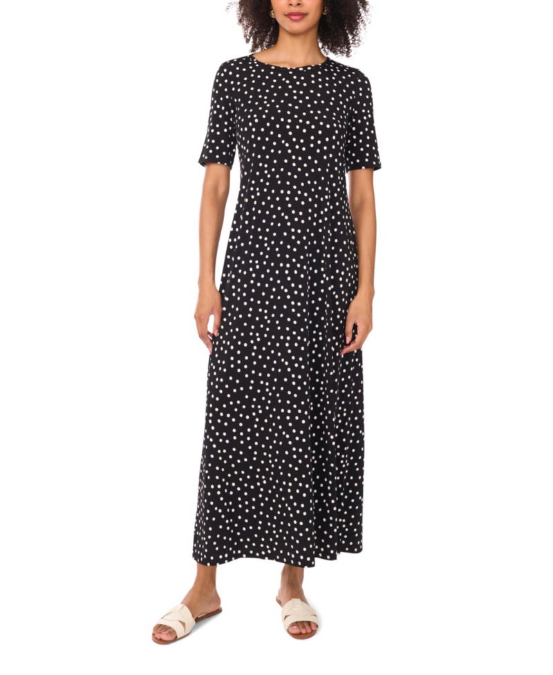 Women's Polka Dot Crew Neck Maxi Dress