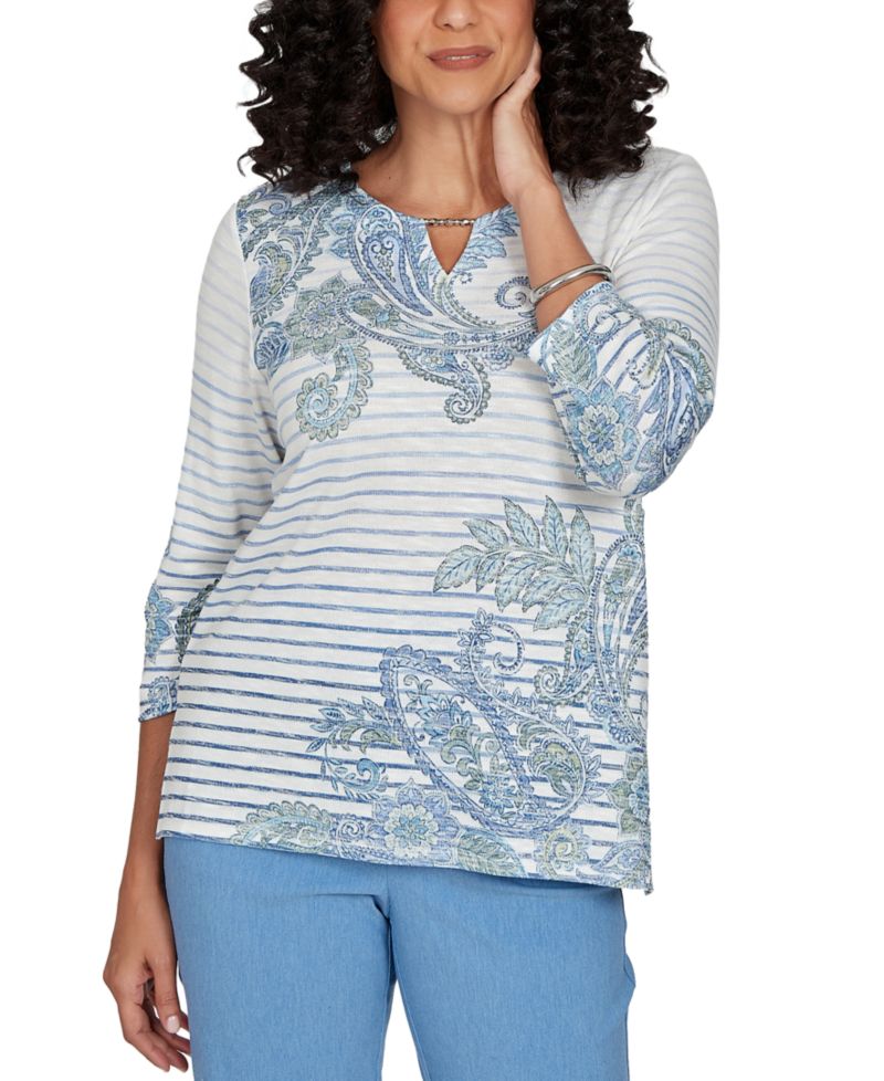 Women's Provence Paisley Stripe Split Neck Top