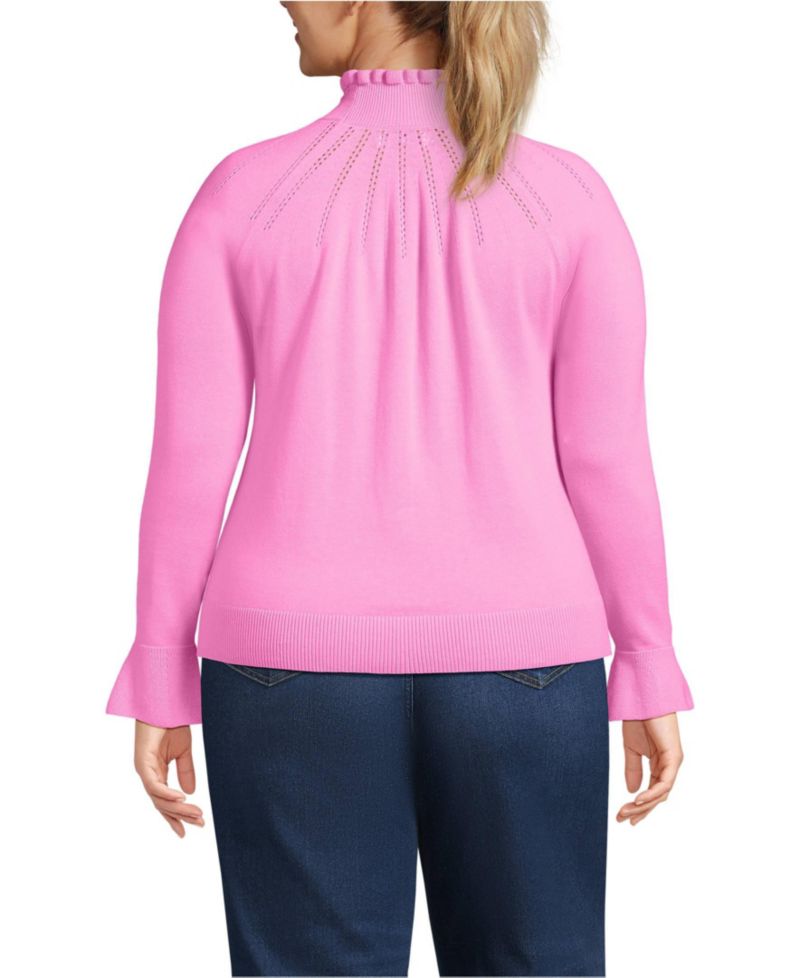 Women's Plus Size Cotton Pointelle Turtleneck Sweater