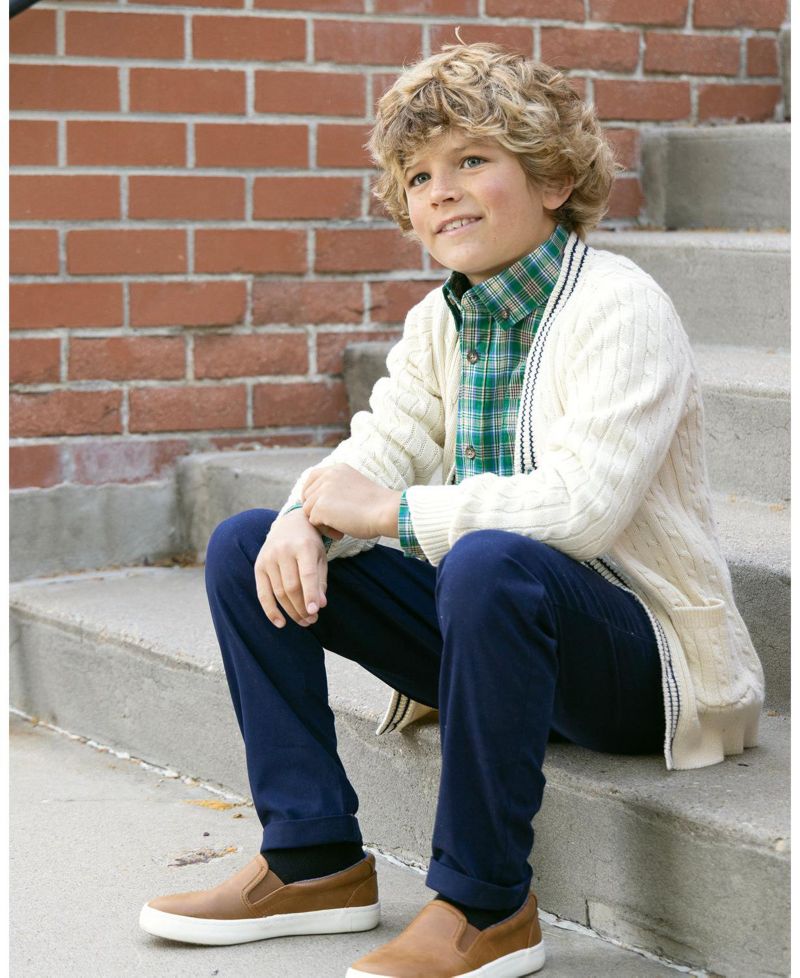 Little and Big Boys' S- XL Organic Cable Cardigan Sweater with Tipping