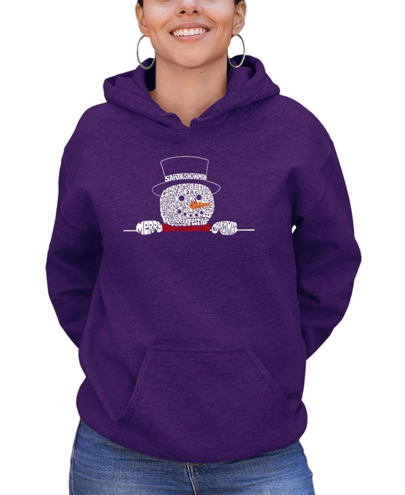 Women's Peeking Snowman Word Art Hooded Sweatshirt