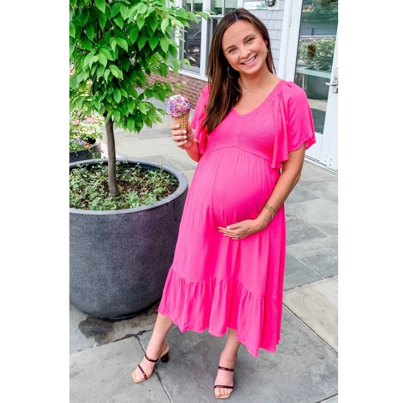 Women's Fuchsia Smocked Ruffle Dress