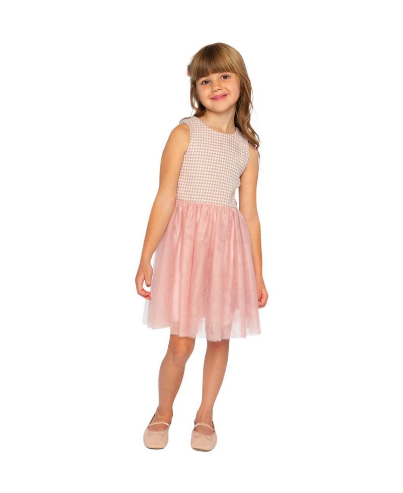 Little and Big Girl 6-14 Bi-Material Sleeveless Dress Houndstooth