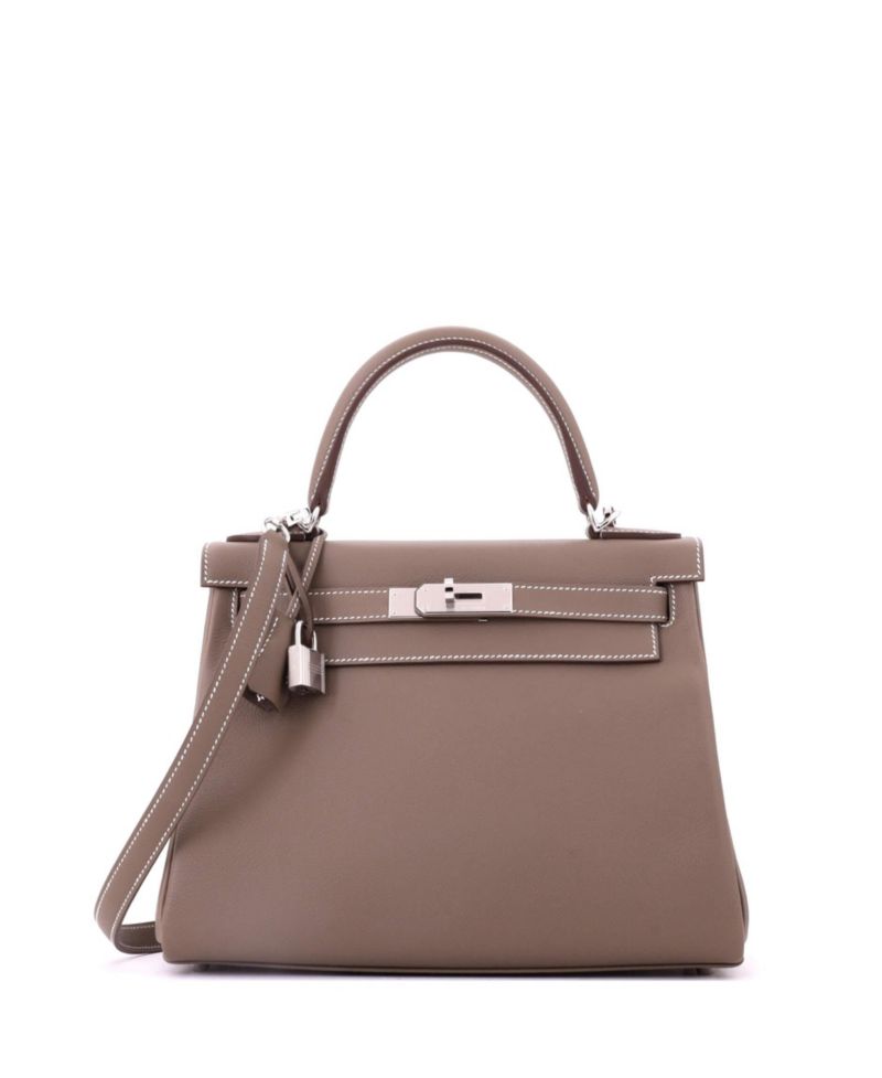 Kelly 28 Handbag Grey Evercolor with Palladium Hardware