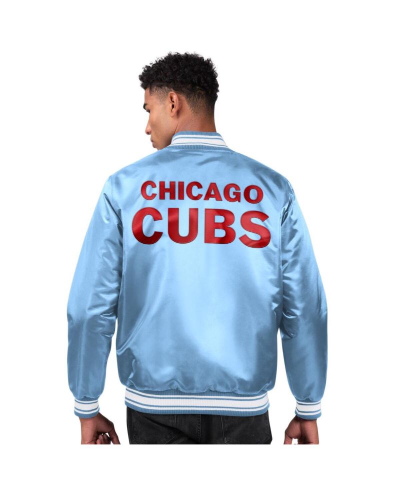 Men's Light Blue Chicago Cubs Locker Room Satin Full-Snap Varsity Jacket