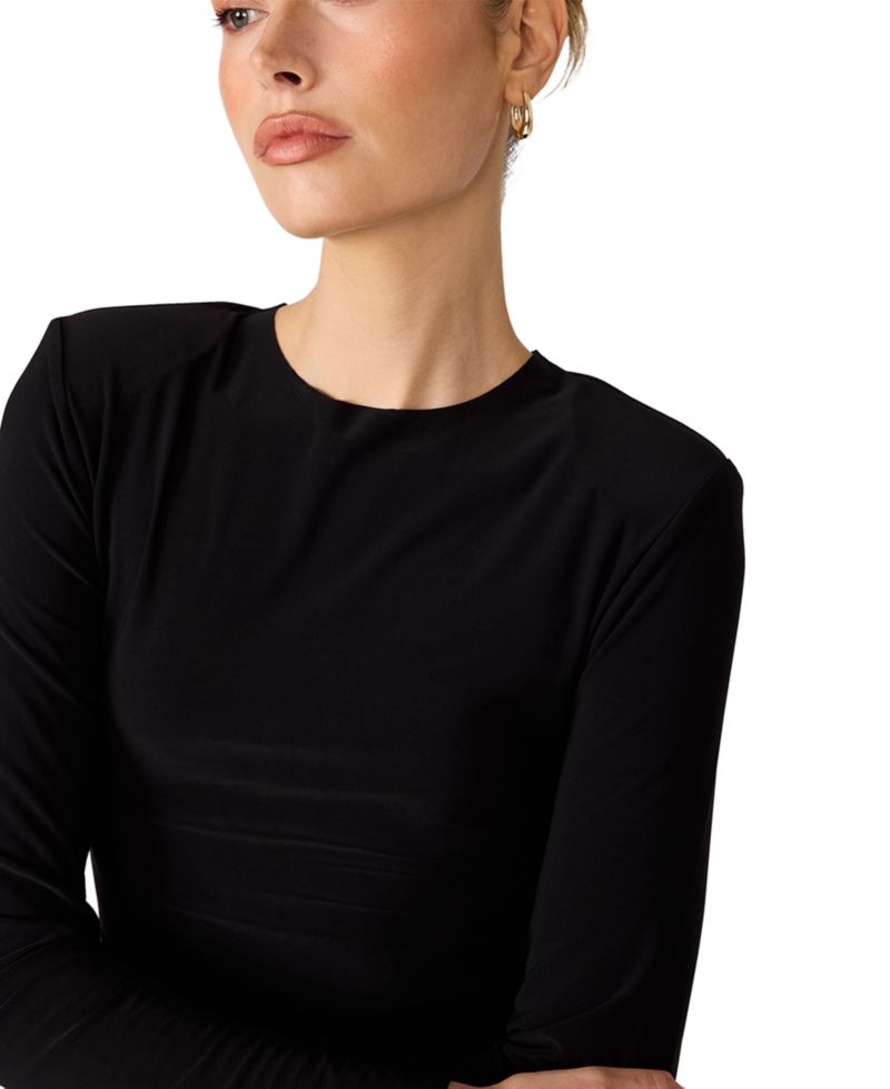 Women's Seline Long-Sleeve Padded Shoulder Crewneck Top