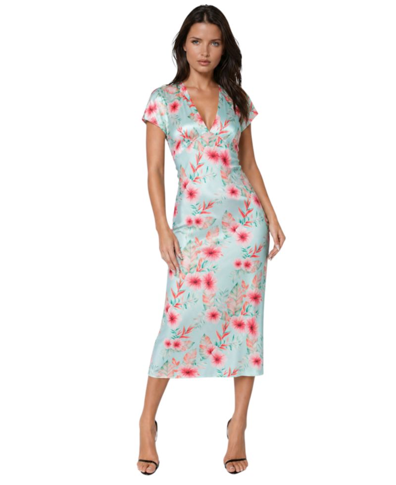 Women's Floral-Print V-Neck Short-Sleeve Maxi Dress