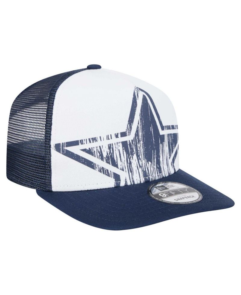 Men's White/Navy Dallas Cowboys Distressed 9FIFTY A-Frame Snapback Hat