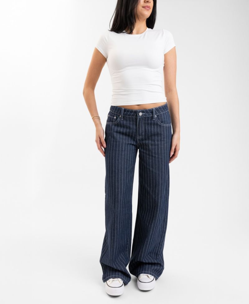 EM + CASS Juniors' Wide Leg Pinstripe Jeans