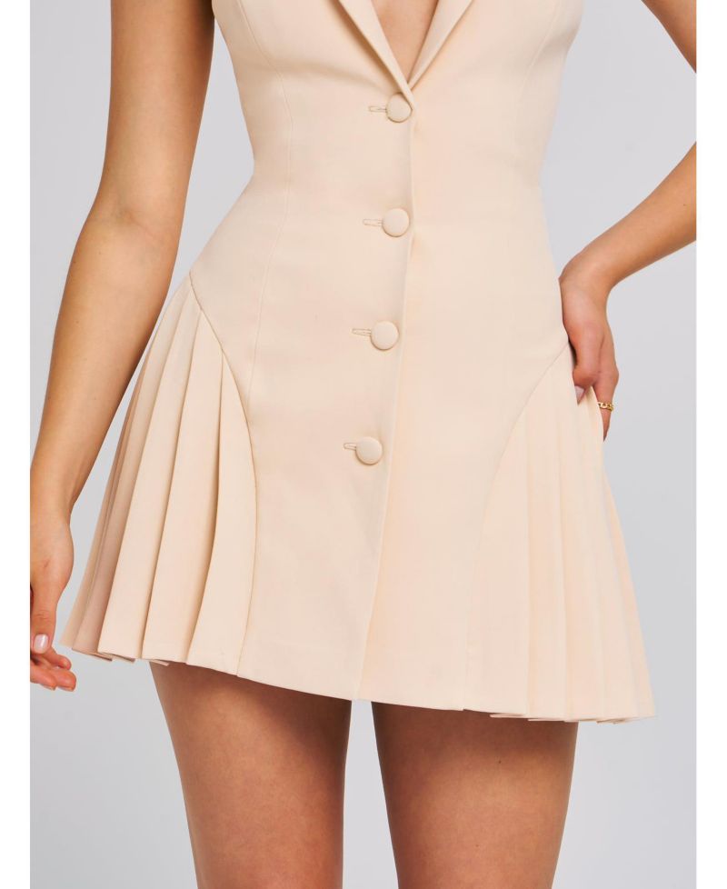 Women's Reyna Beige Backless Pleated Mini Blazer Dress