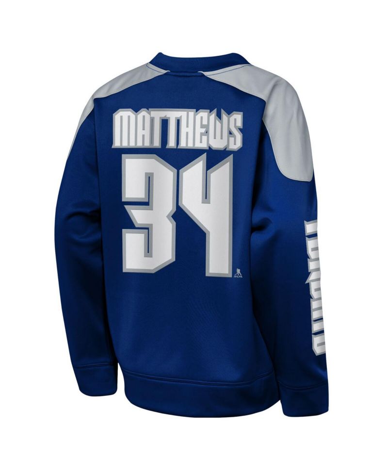 Big Boys and Girls Auston Matthews Blue Toronto Maple Leaf Best Defense Name & Number Crewneck Sweatshirt