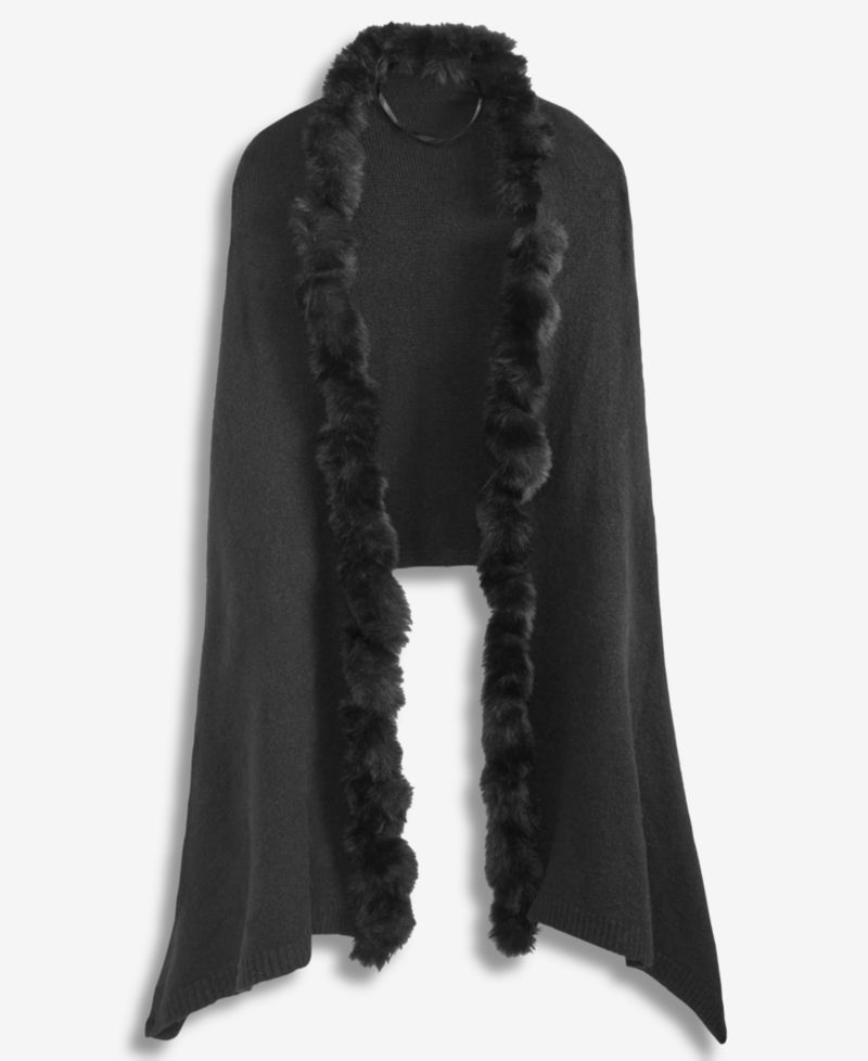 Women's Knit Twisted Faux-Fur-Trim Wrap
