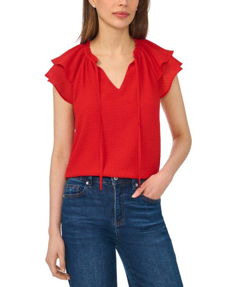 Women's Flutter-Sleeve Tie-Neck Top