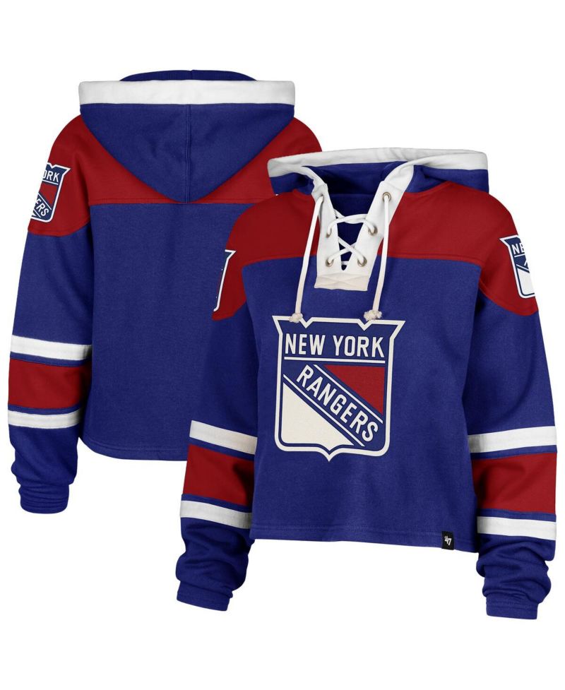 Women's Blue New York Rangers Cropped Superior Lacer Pullover Hoodie