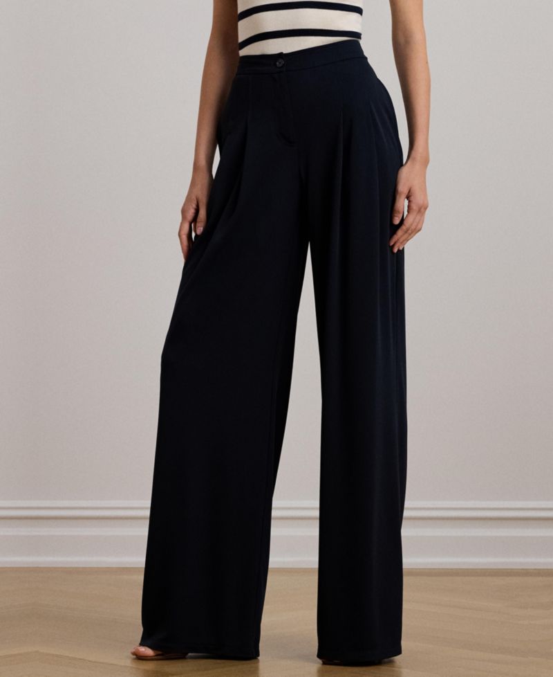 Women's Pleated Stretch Jersey Wide-Leg Pants