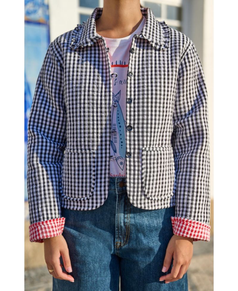 Women's Gingham Frill Collar Jacket