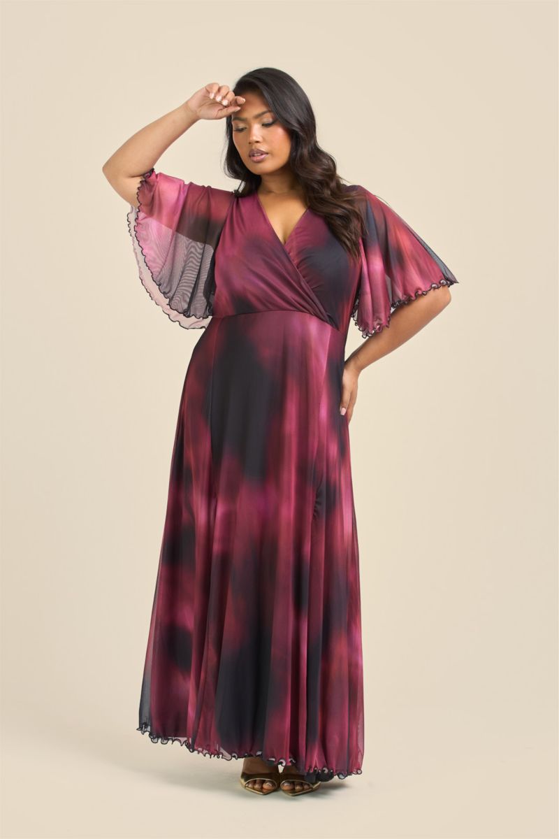 Women's Elegant Abstract Print Mesh Maxi Dress