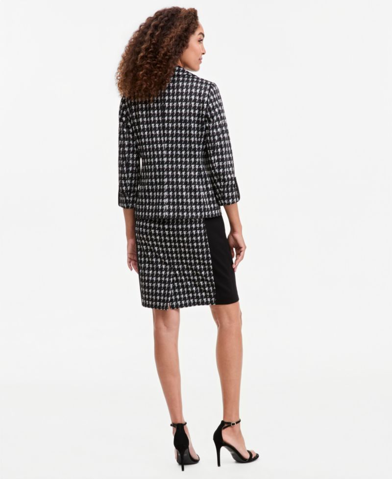 Women's Houndstooth 3/4-Sleeve Open-Front Blazer