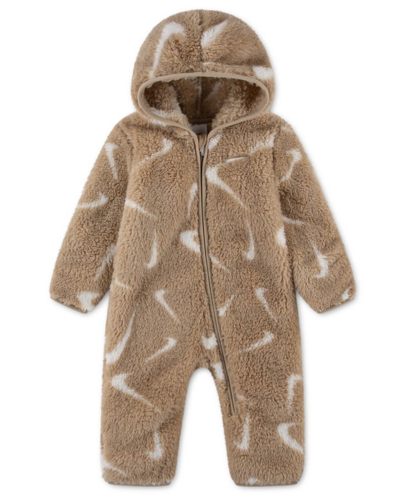 Baby Boys' and Baby Girls' Hooded Printed High-Pile Fleece Coverall