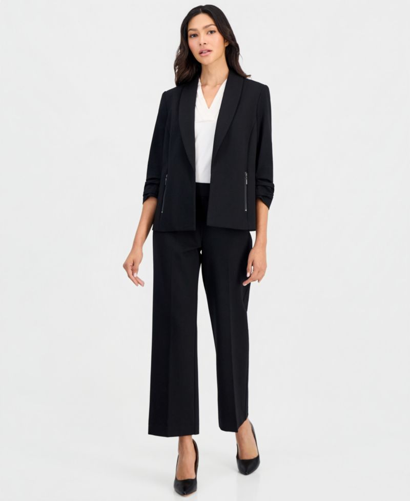 Petite 3/4-Sleeve Open-Front Jacket & Pull-On Wide-Leg Pants