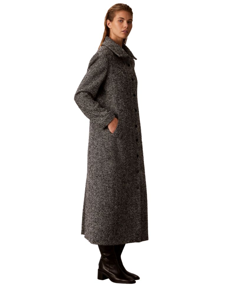 Women's Funnel Neck Herringbone Long Coat