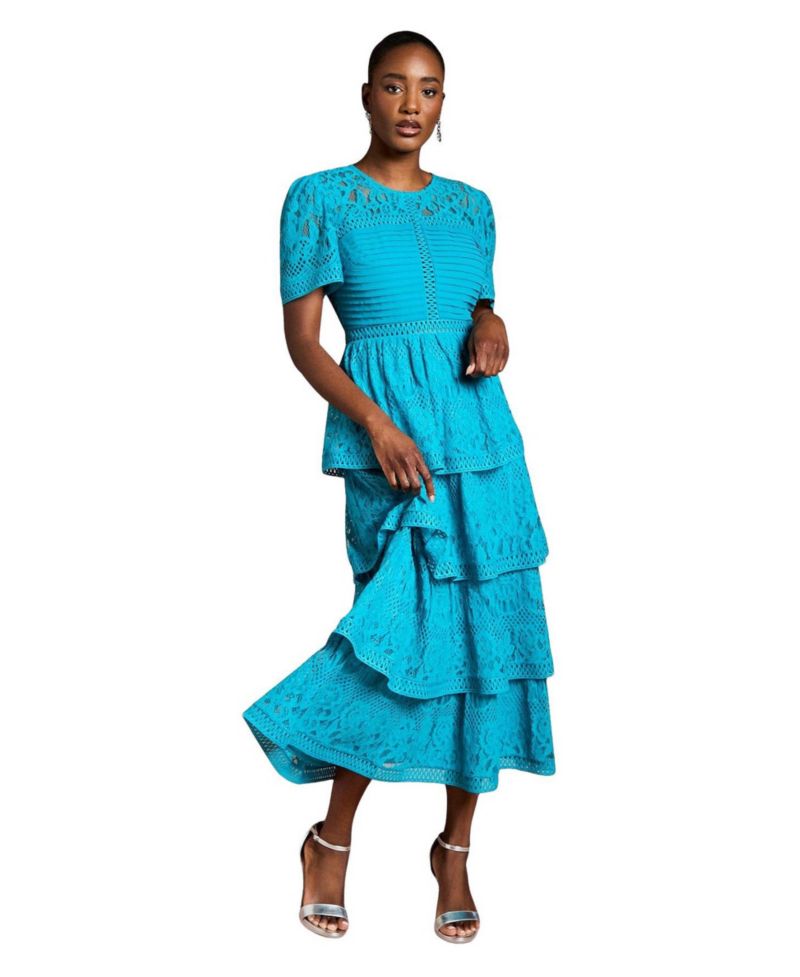 Women's Tiered Lace Midi Dress