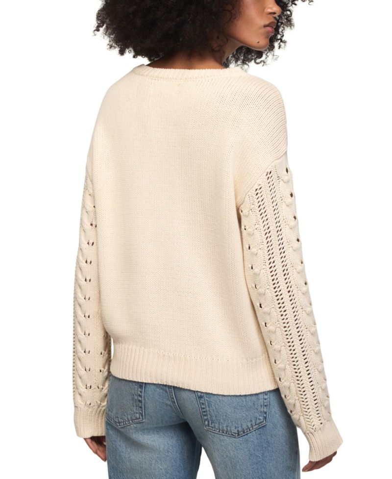 Women's Floral-Embroidered Cable-Knit Crewneck Sweater