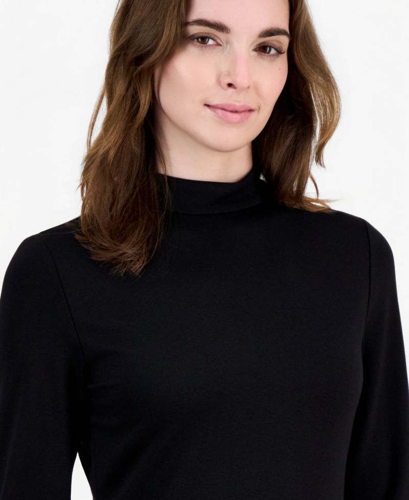 Women's Drop-Waist Mock-Neck Bubble-Skirt Dress