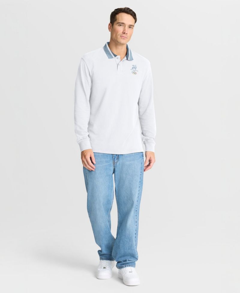 Men's White Milano Cortina 2026 Winter Olympics Tipped Long Sleeve Polo Shirt