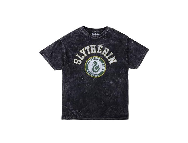 Men's Slytherin Varsity Black Vintage Mineral Wash Crew Neck Short Sleeve T-shirt-XXL