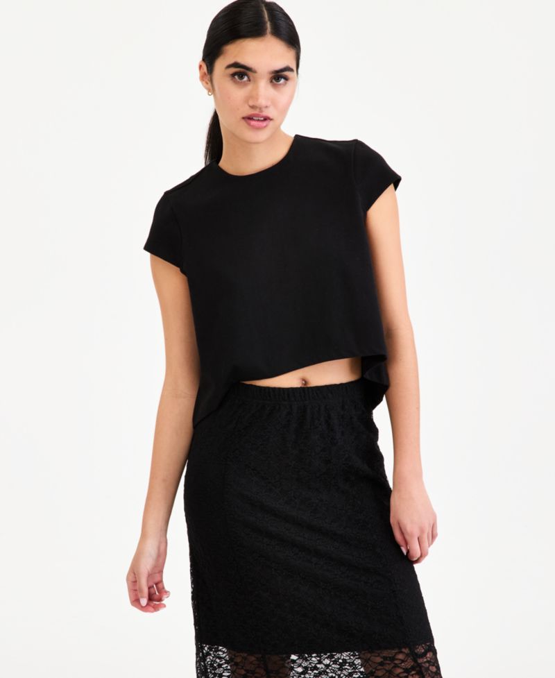 Women's High-Low Cotton Cap-Sleeve Top