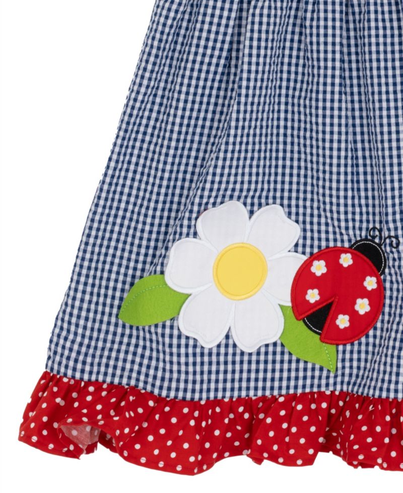 Girls' 2T-6X Navy Flower Seersucker Dress