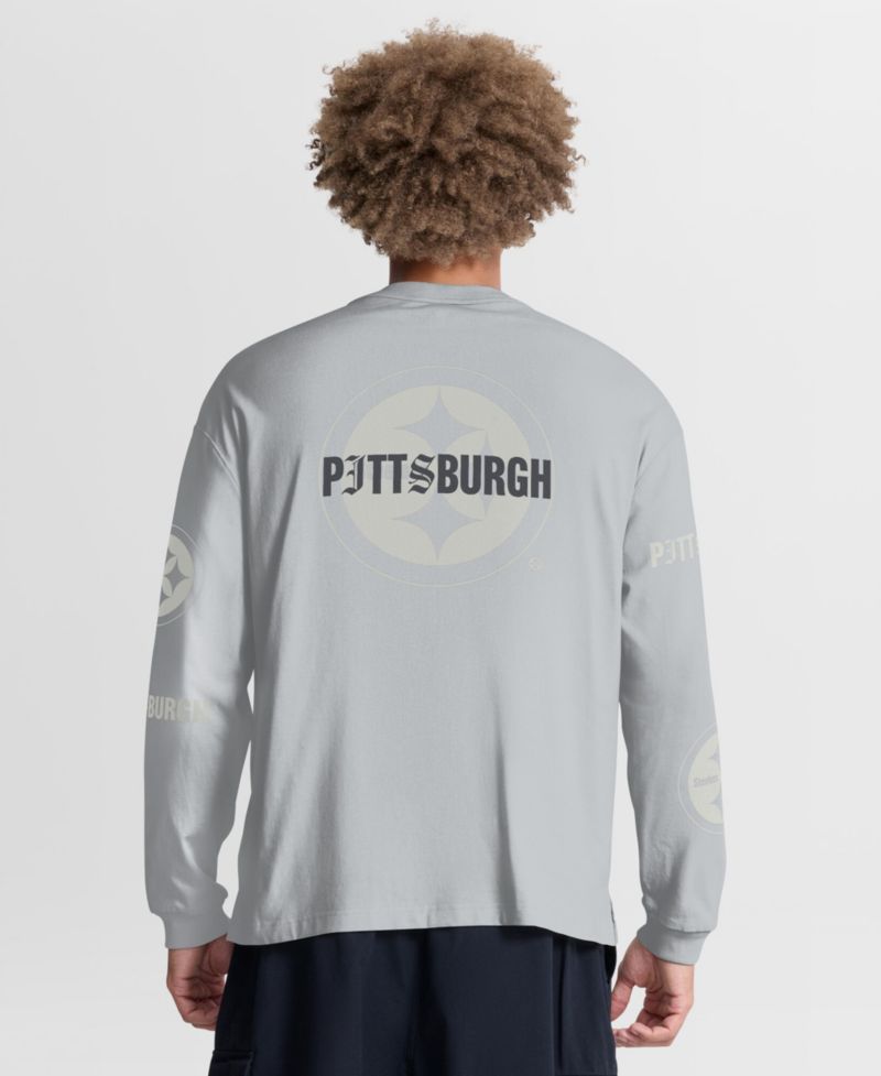 Men's Gray Pittsburgh Steelers Oversized Type Play Long Sleeve T-Shirt