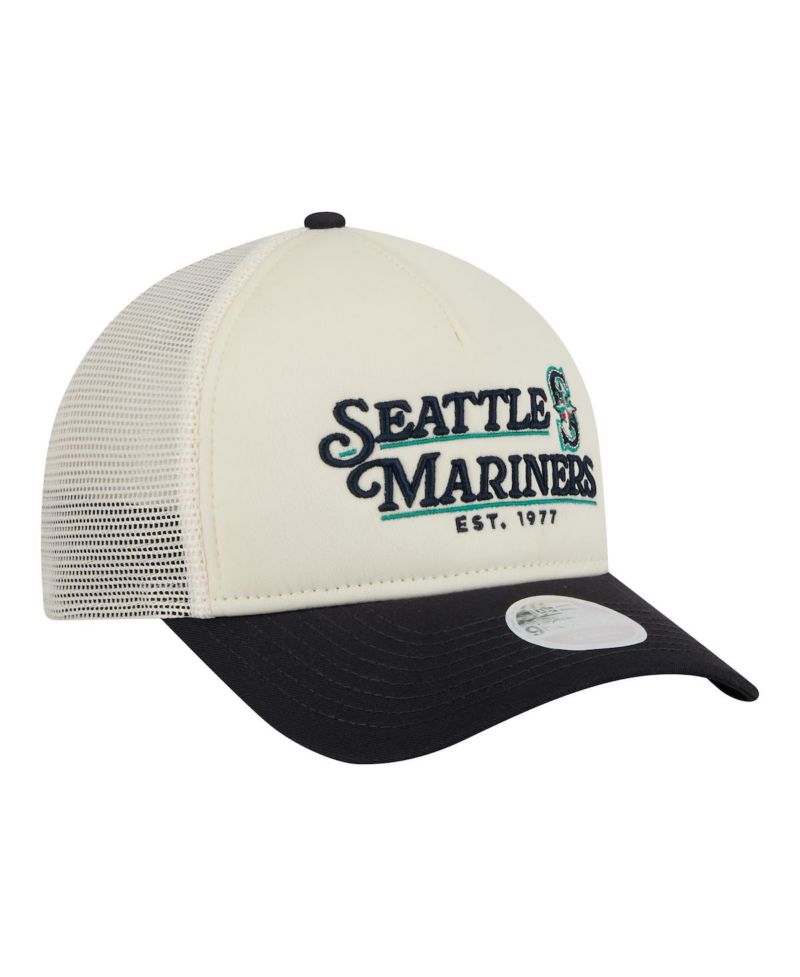 Women's Light Beige/Navy Seattle Mariners Retro 9FORTY M-Crown A-Frame Trucker Adjustable Hat